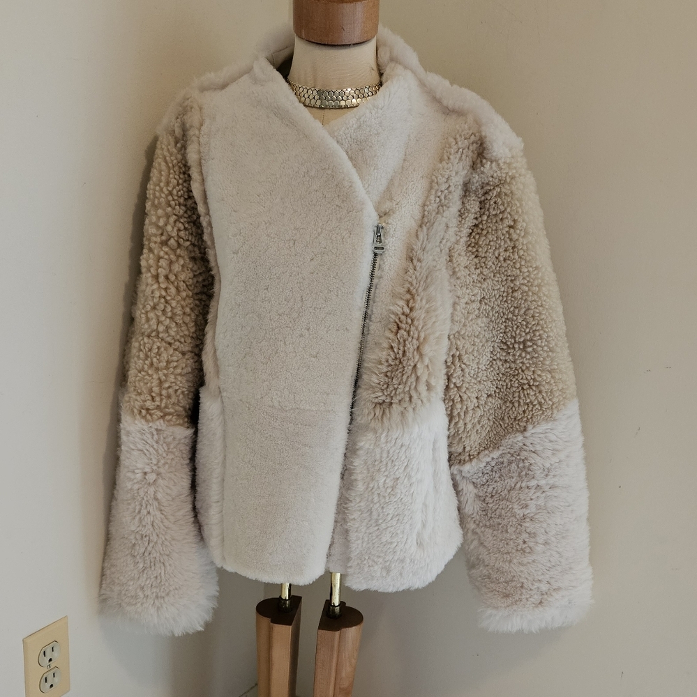 Cole Haan Plush Cream and Tan Teddy Jacket